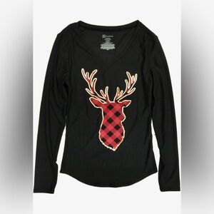 No Boundaries Black Long Sleeve Top With Black and Red Plaid Deer. Size 2X.